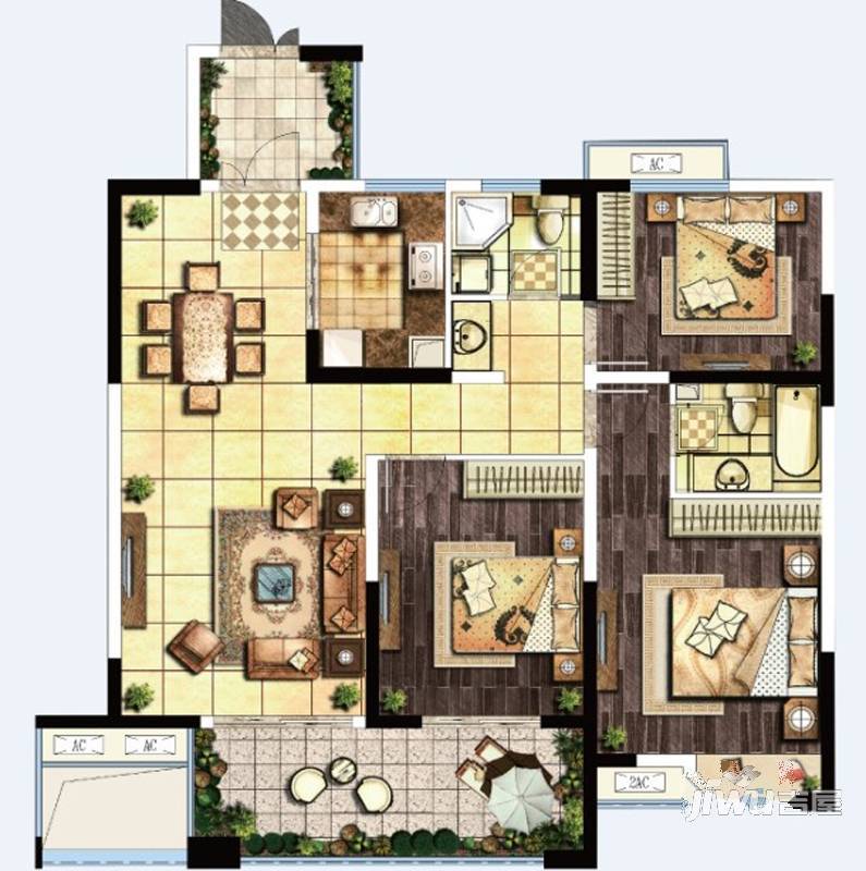 嘉源首府3室2厅2卫130㎡户型图