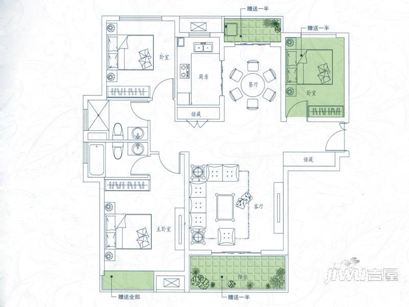 华府天地3室2厅2卫110.4㎡户型图