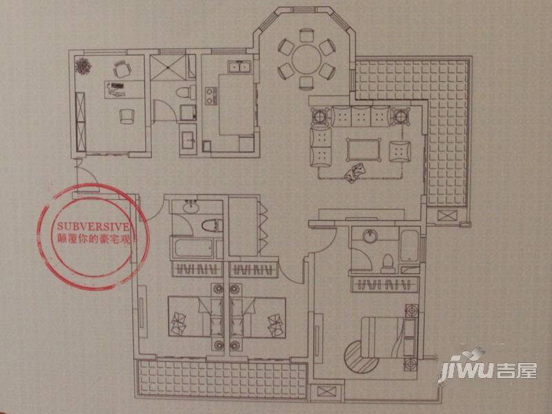 华府天地3室2厅3卫158.6㎡户型图