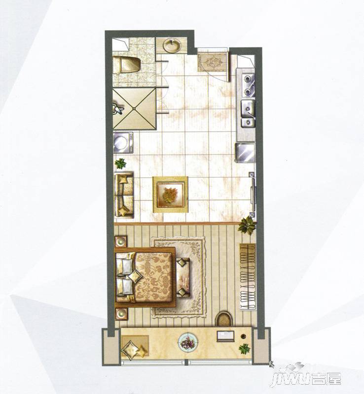 领城国际1室1厅1卫户型图
