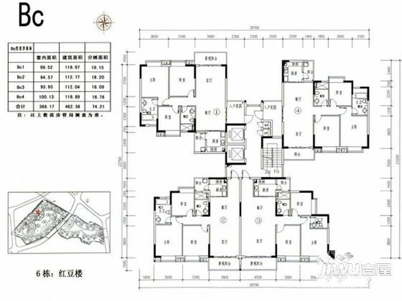 百信花苑3室2厅2卫户型图