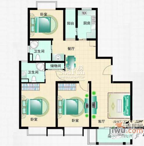 国际华城一村3室0厅0卫135㎡户型图