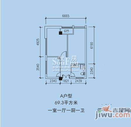 海外海名筑时代广场1室1厅1卫69.3㎡户型图