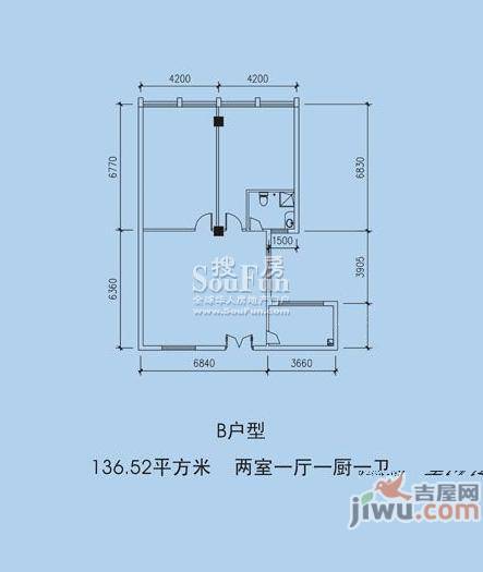 海外海名筑时代广场0室1厅1卫136.5㎡户型图