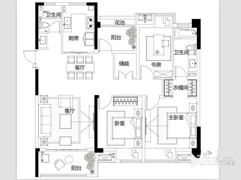 中天铭廷3室2厅2卫户型图