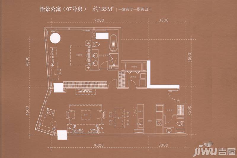 玄武湖金茂广场1室2厅2卫135㎡户型图