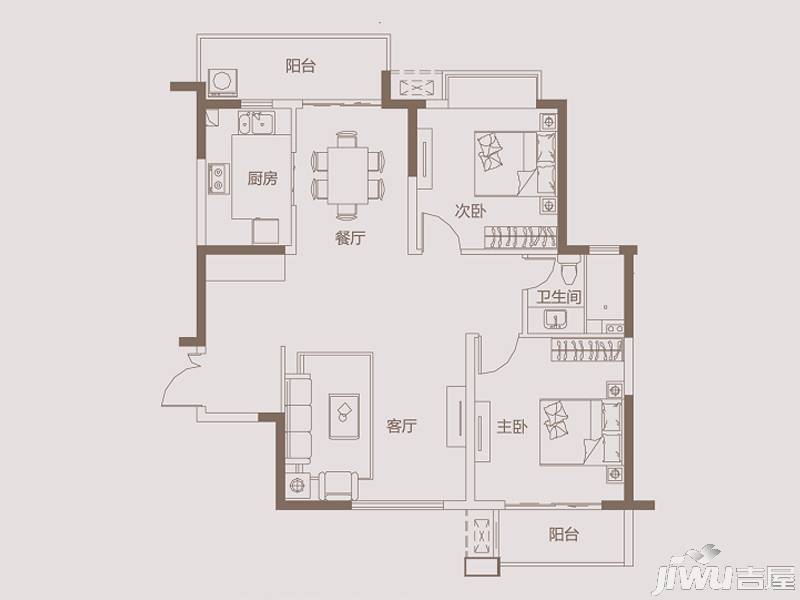 麒麟山庄公园境2室2厅1卫104㎡户型图