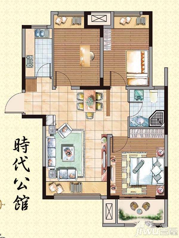 荣盛龙湖半岛3室2厅1卫86.2㎡户型图