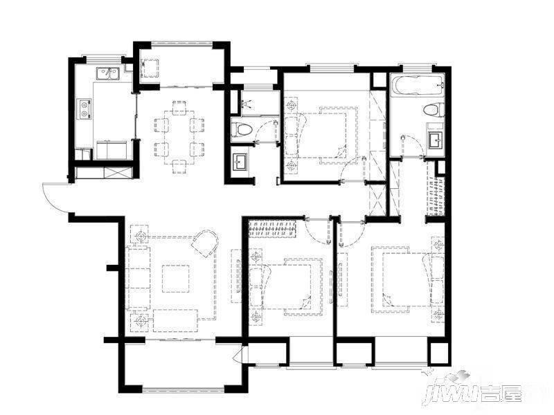 万科金域蓝湾3室2厅2卫137㎡户型图