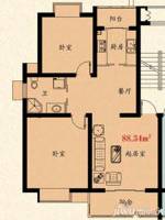 一品骊城2室2厅1卫88.3㎡户型图