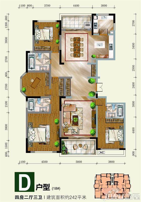 世贸绿洲天盈财富广场4室2厅3卫242㎡户型图