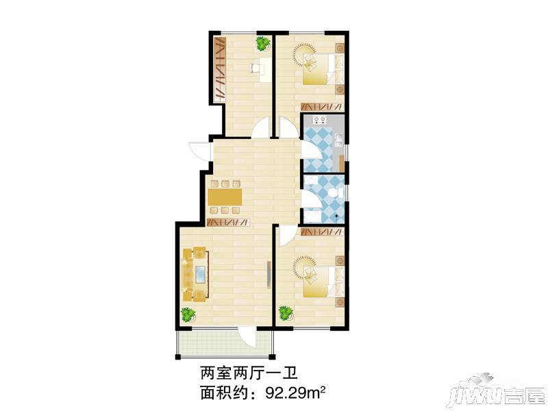 融汇银城2室2厅1卫83.5㎡户型图