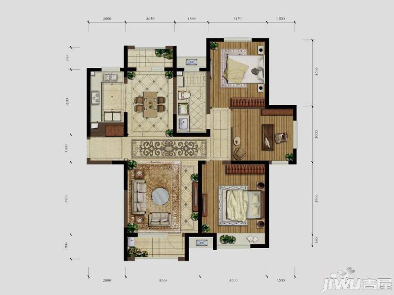 中海紫御观邸四期2室2厅1卫84㎡户型图