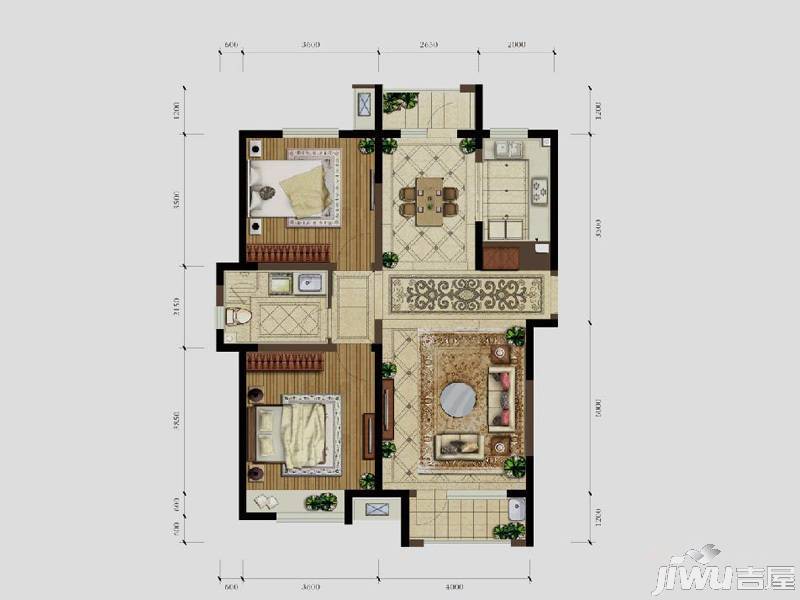 中海紫御观邸四期2室2厅1卫84㎡户型图