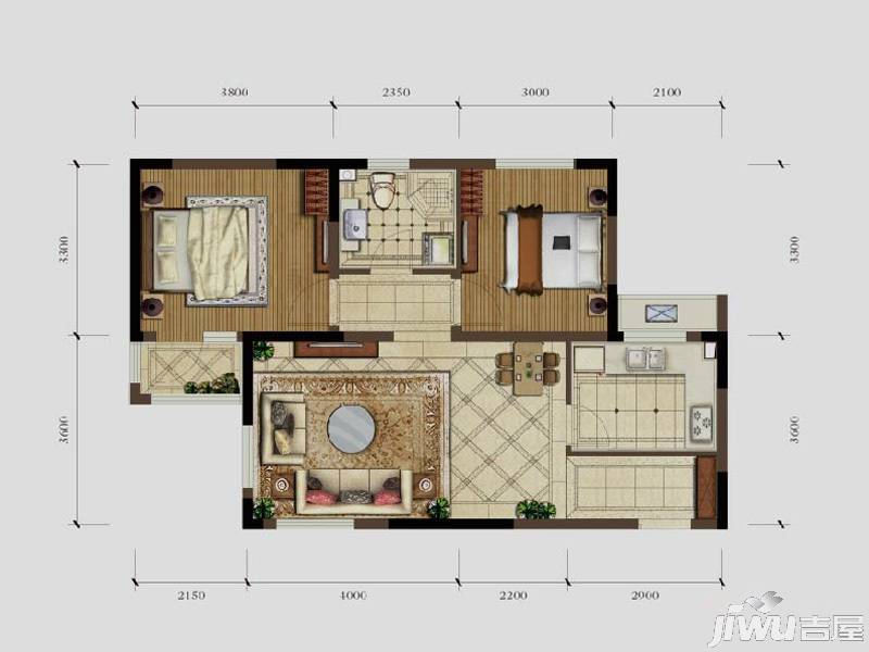 中海紫御观邸四期2室2厅1卫84㎡户型图