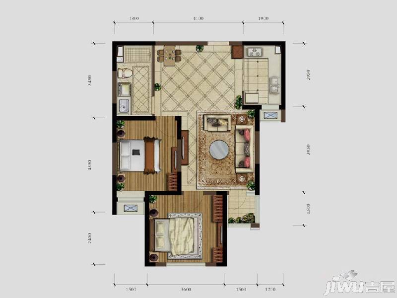 中海紫御观邸四期2室2厅1卫84㎡户型图