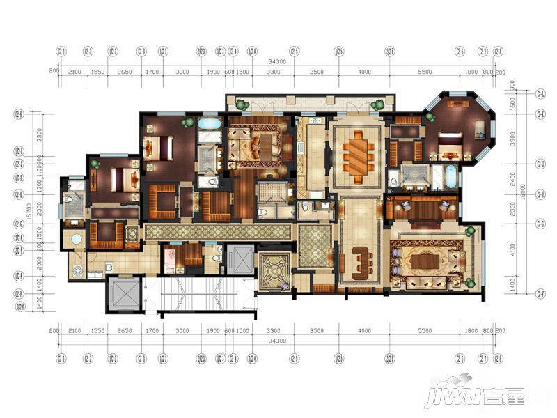 一方大连城堡4室2厅6卫480㎡户型图