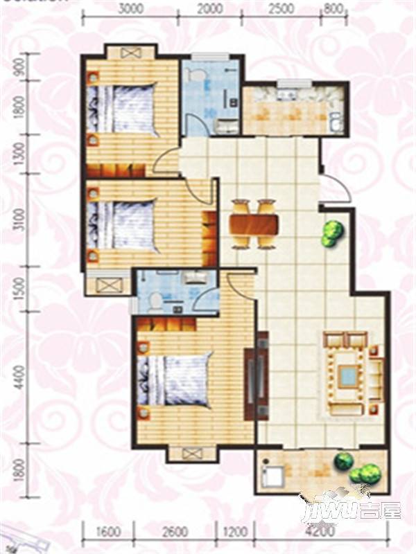 双城汇3室2厅2卫125㎡户型图