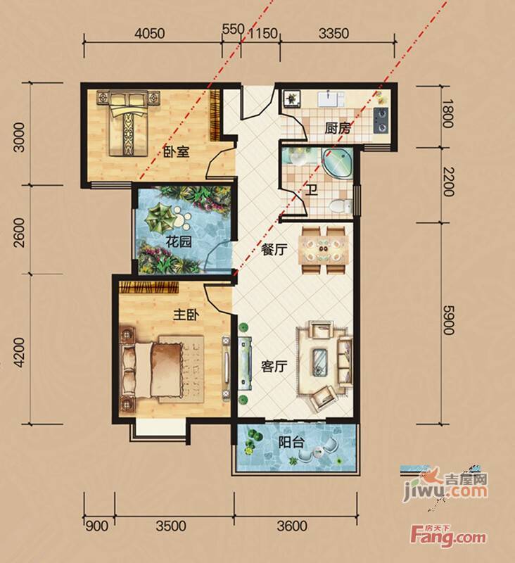 天下公馆3室2厅1卫93㎡户型图