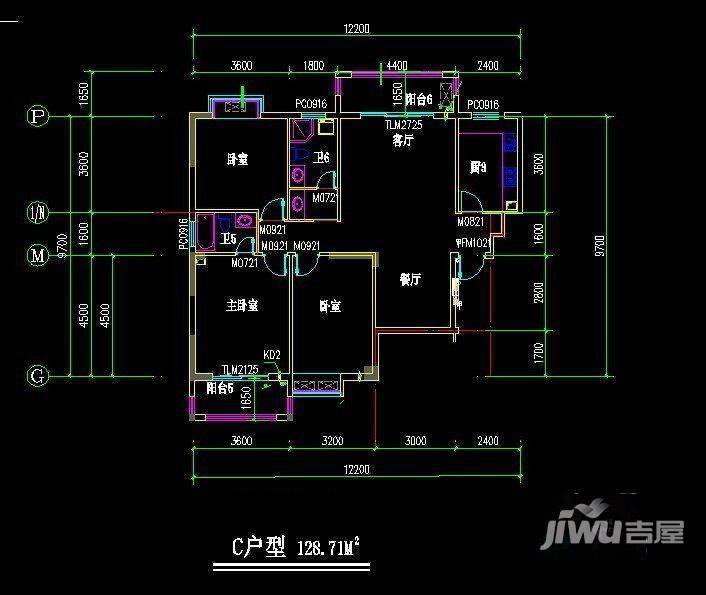 世纪花城3室2厅2卫128.7㎡户型图