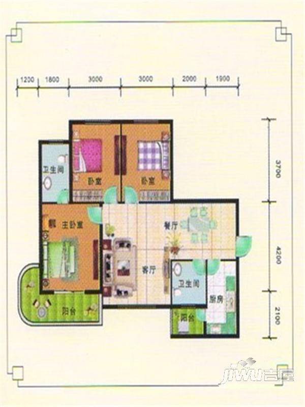 卧龙世家3室2厅2卫108.8㎡户型图