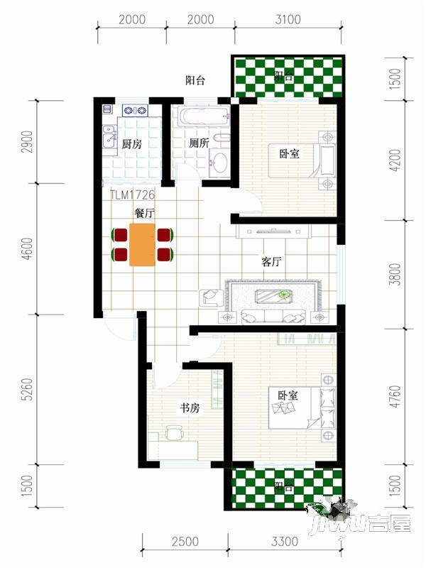 宝成佳园3室2厅1卫99.2㎡户型图