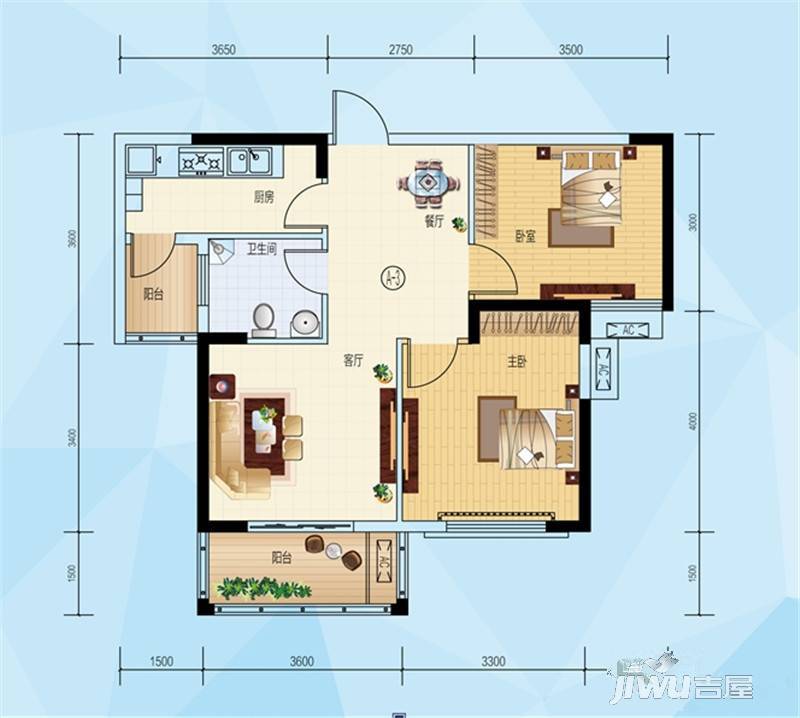 香港城2期2室2厅1卫79.7㎡户型图