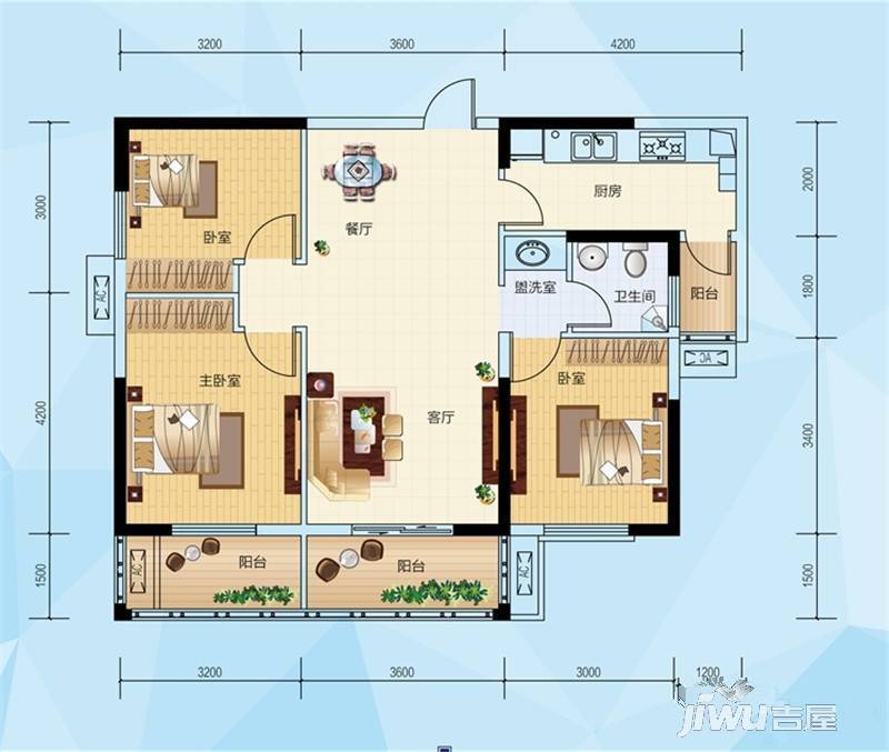 香港城2期3室3厅1卫100.3㎡户型图