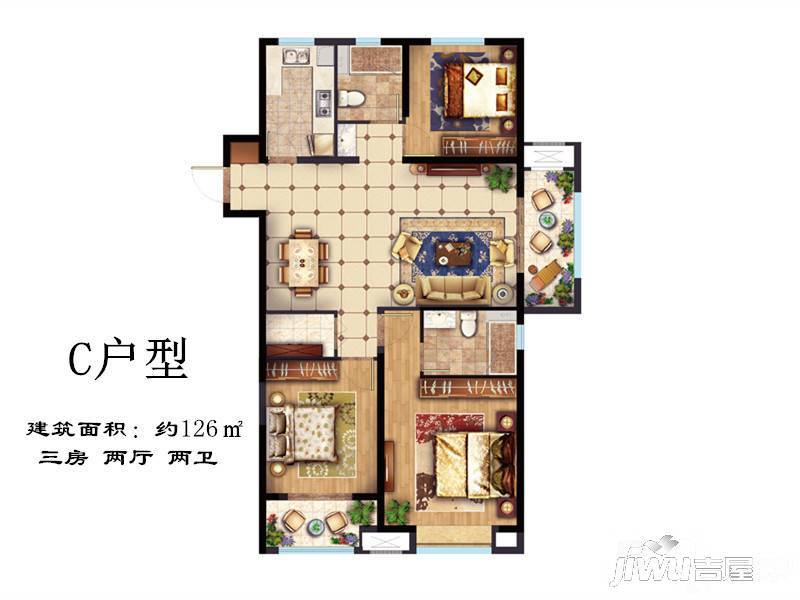 幸福学府3室2厅2卫126㎡户型图