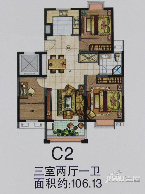 富建名河雅居3室2厅1卫106.1㎡户型图