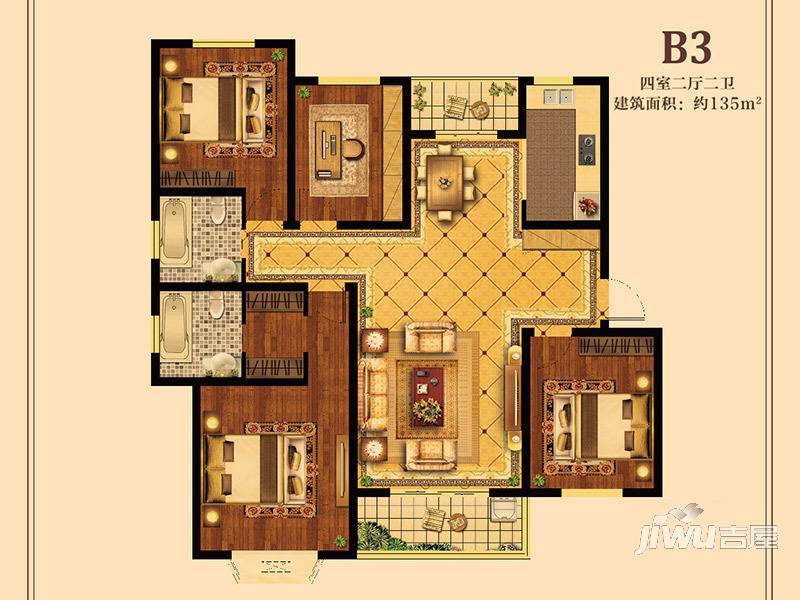 金色威尼斯4室2厅2卫135㎡户型图