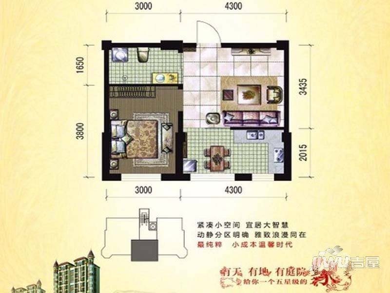 柏峰金域1室2厅1卫48.4㎡户型图