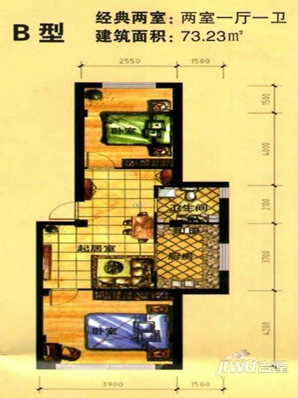 聚福园2室1厅1卫73.2㎡户型图