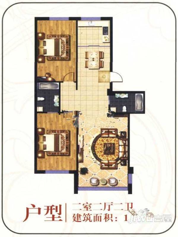 舒鑫家园2室2厅2卫109㎡户型图