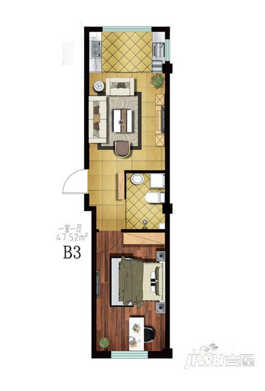 钰城竹林佳苑2室1厅1卫74.6㎡户型图