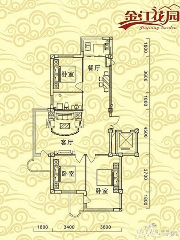 金江花园1室0厅1卫52㎡户型图