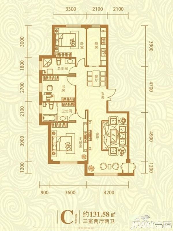 久美家园2室2厅1卫93.8㎡户型图