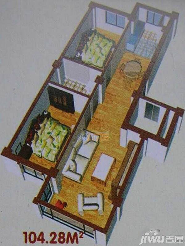 柏林家苑2室2厅1卫104.3㎡户型图