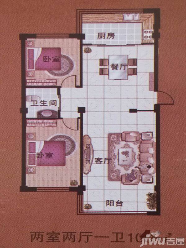 韩国城2室1厅1卫75㎡户型图