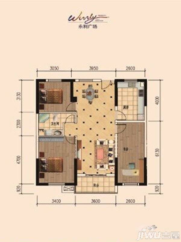 永利广场3室2厅1卫110㎡户型图