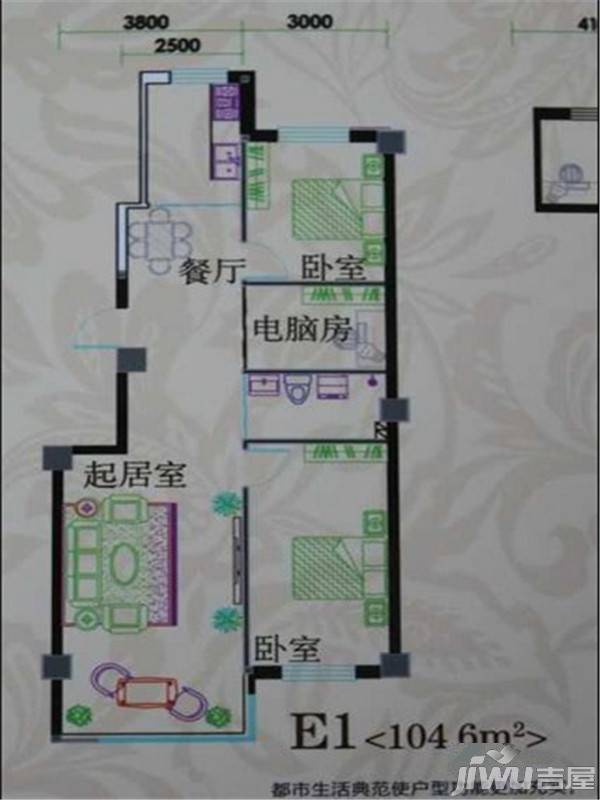 盘龙福邑3室1厅1卫97㎡户型图