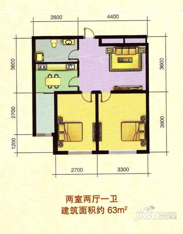 南风新苑2室2厅1卫87.5㎡户型图