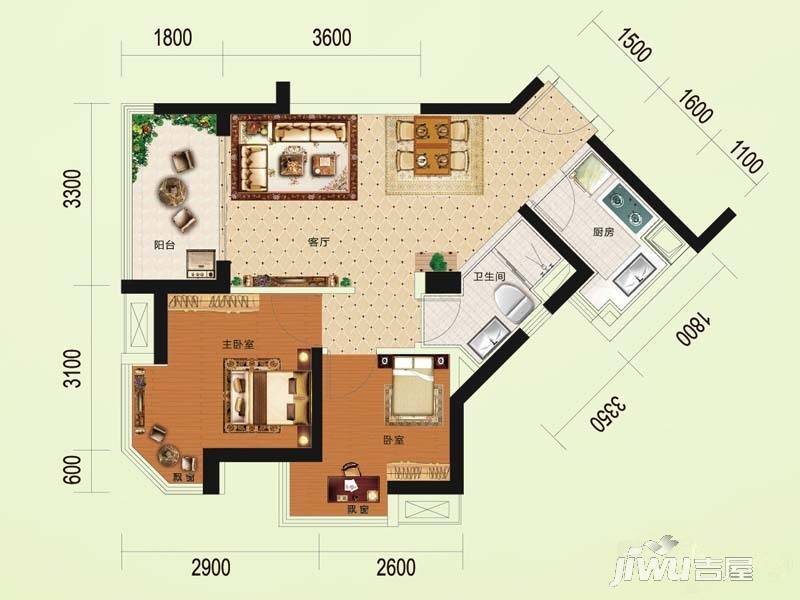 碧桂园澜江华府2室2厅1卫68.5㎡户型图