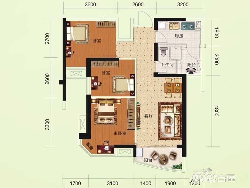 碧桂园澜江华府2室2厅1卫68.5㎡户型图