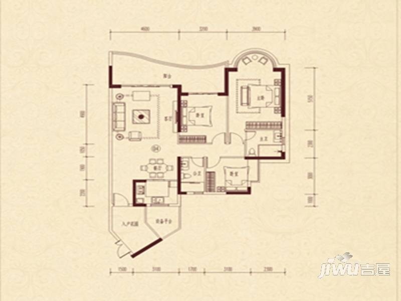 滨江帝景3室2厅2卫144.2㎡户型图