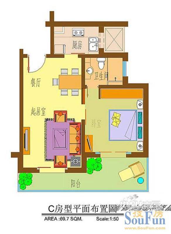 海口外滩中心2室2厅2卫106.5㎡户型图