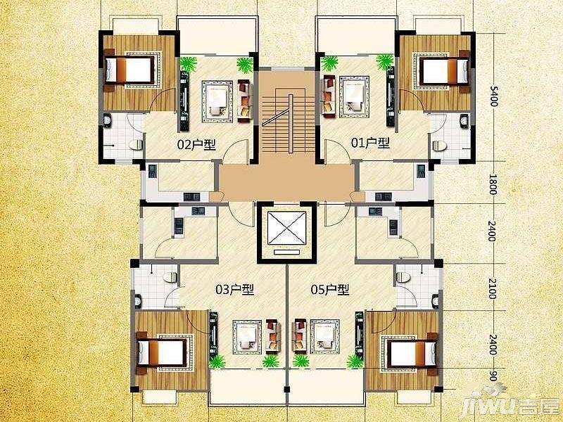 公园一号2室2厅1卫75㎡户型图