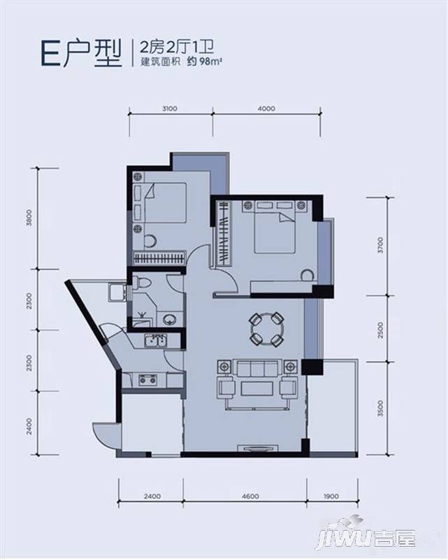 金泰·海悦轩1室2厅1卫69㎡户型图