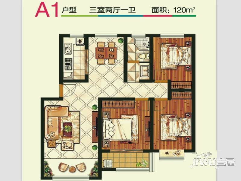 四季春天3室2厅1卫135㎡户型图