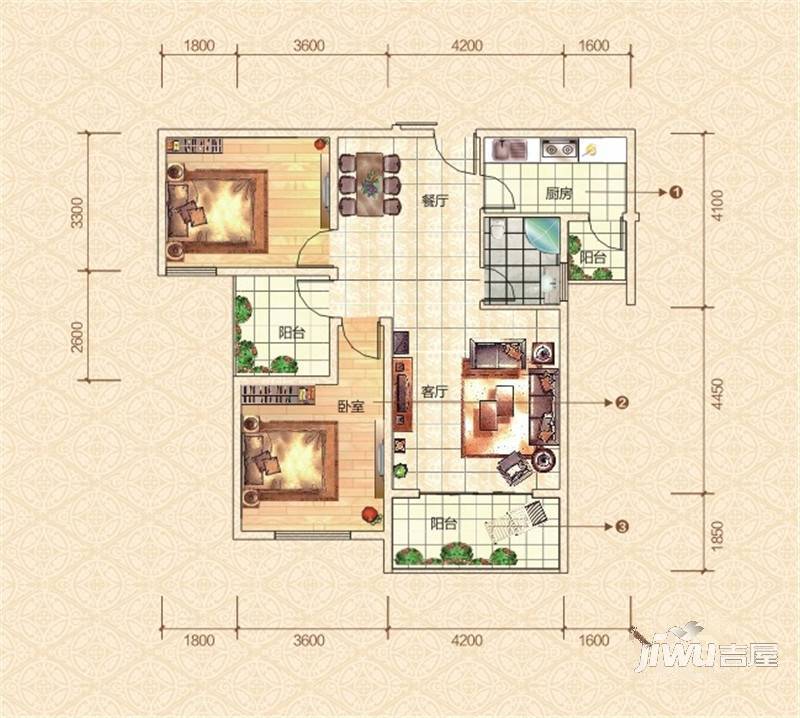 北京公馆3室2厅2卫128.6㎡户型图